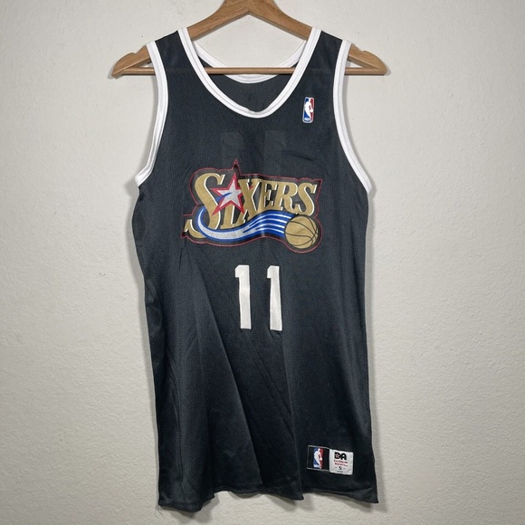 Vintage Don Alleson Athletic NBA Sixers Black No Name Sleeveless Jersey Size S - Picture 1 of 6
